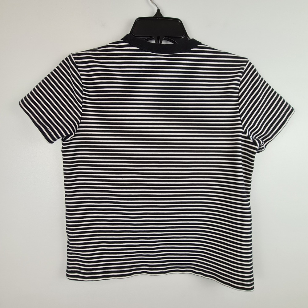 H&M Womens Black White Stripped T-Shirt Small Short Sleeve Crew Neck Cropped Top - Picture 6 of 6
